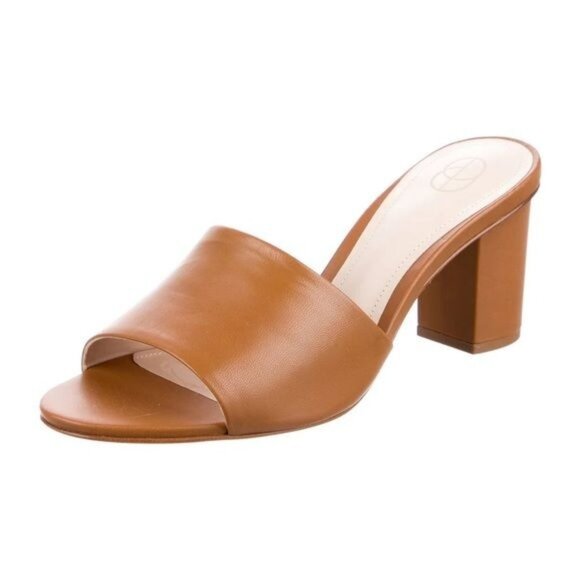 PORTE & PAIRE Tan Block heel Leather Slides 9 - Picture 1 of 12